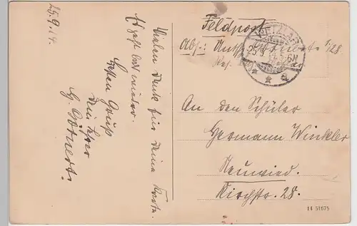 (100268) AK Wetzlar, Königl. Unteroffiziersschule, Feldpost 1914