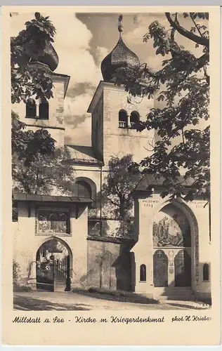 (35135) Foto AK Millstatt a. See, Kirche m. Kriegerdenkmal, vor 1945