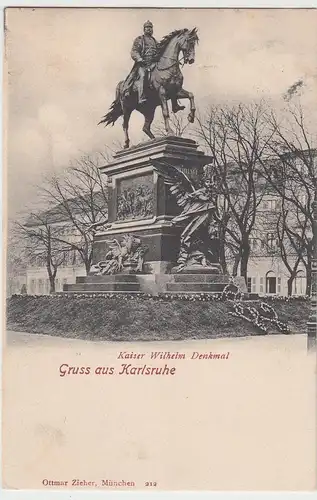 (96063) AK Gruß aus Karlsruhe, Kaiser Wilhelm Denkmal 1908