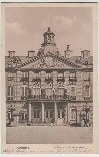 (76877) AK Karlsruhe, Portal des Residenzschlosses, Feldpost 1918