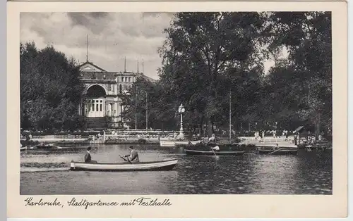 (56517) AK Karlsruhe, Stadtgartensee mit Festhalle, vor 1945
