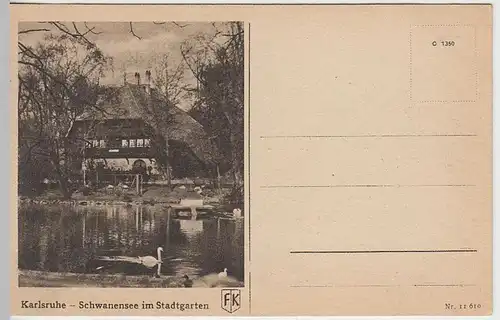 (39412) AK Karlsruhe, Schwanensee im Stadtgarten vor 1945