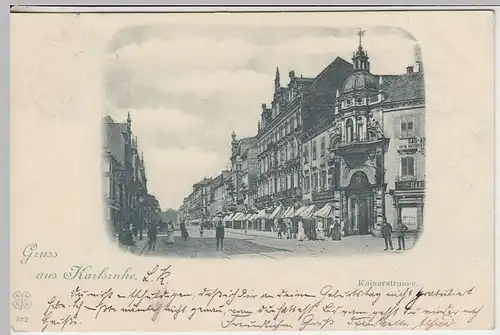 (31450) AK Gruss aus Karlsruhe, Kaiserstraße, 1898