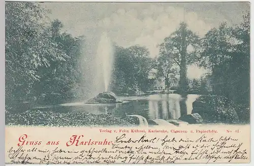 (31451) AK Gruss aus Karlsruhe, Fontaine im Schlossgarten, 1898