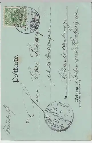 (31453) AK Gruss aus Karlsruhe, Kriegerdenkmal, Mondscheinkarte, 1898