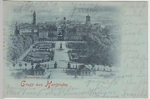 (31449) AK Gruss aus Karlsruhe, Panorama, Mondscheinkarte, 1898