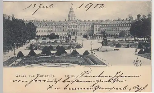 (30928) AK Gruss aus Karlsruhe, Schloss, Bahnpost 1902