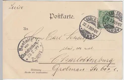 (31448) AK Gruss aus Karlsruhe, Hotel Germania, 1899