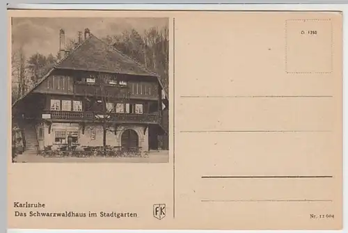 (21004) AK Karlsruhe, Stadtgarten, Schwarzwaldhaus, vor 1945