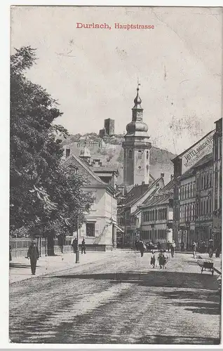 (113285) AK Durlach, Karlsruhe, Hotel Badischer Hof, Kirche, Ruine 1912