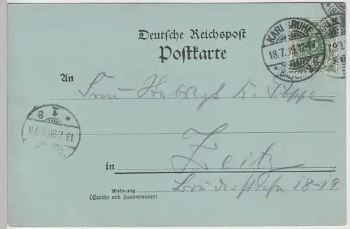 (111348) AK Gruss aus Karlsruhe, Festhalle Nordportal, Mondscheinkarte 1899