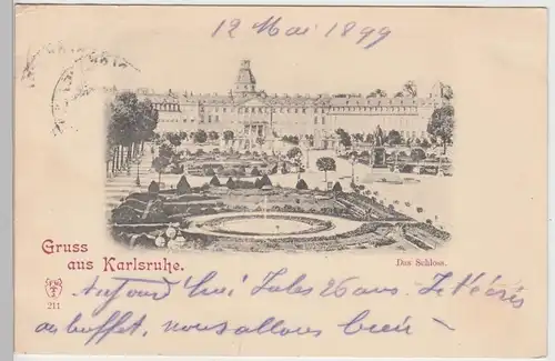 (105610) AK Gruss aus Karlsruhe, Schloss, 1899