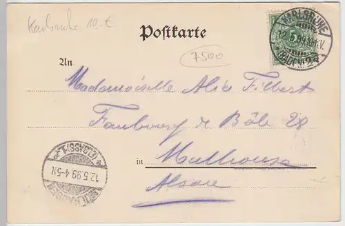 (105610) AK Gruss aus Karlsruhe, Schloss, 1899