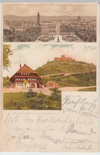 (104980) Künstler AK C. Münch: Karlsruhe, Blick v. Schloss u. Lauterberg, 1901