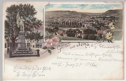 (96928) AK Gruss aus Jena, Totale, Burschenschaftsdenkmal, Litho 1896