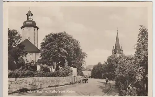 (85762) Foto AK Jena, Friedenskirche, kath. Kirche 1954