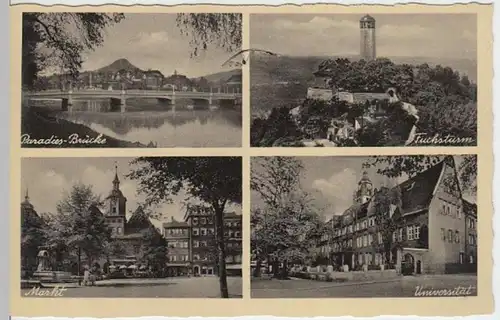 (4023) AK Jena, Fuchsturm, Paradiesbrücke, Universität, Markt 1934
