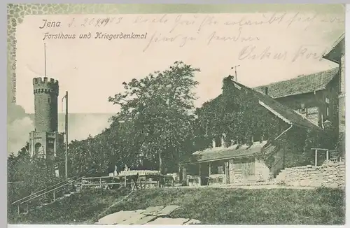 (104512) AK Jena, Forsthaus und Kriegerdenkmal, 1903