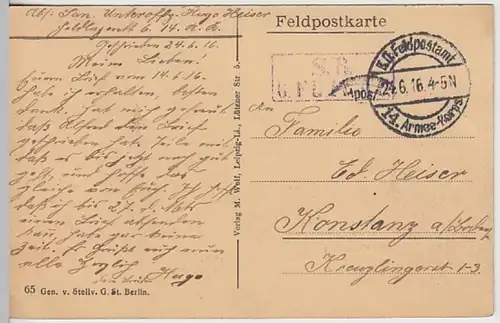 (21869) AK St. Souplet, Unterstände an den Schienen, Feldpost 1916