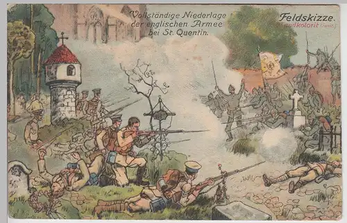 (114009) Künstler AK 1. WK, Niederlage der englischen Armee bei St. Quentin 1914