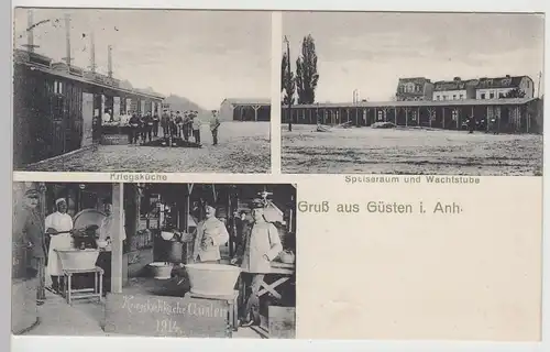 (111926) AK Gruss aus Güsten i. Anh., Kriegsküche, Speiseraum u. Wachstube, 1915