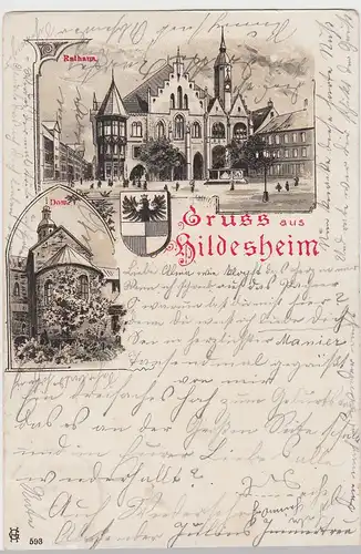 (105111) AK Gruss aus Hildesheim, Rathaus u. Dom, Litho 1899
