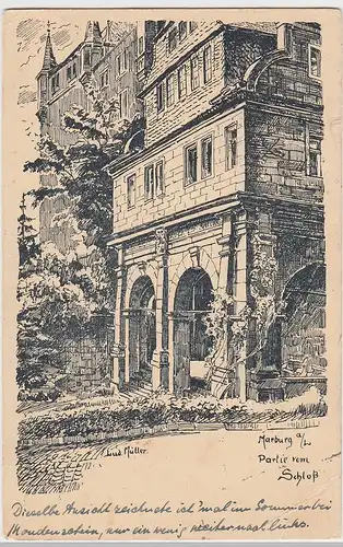 (95763) Künstler AK Lud Müller: Marburg a.L., Partie vom Schloss, 1920