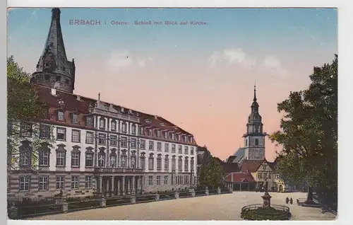 (95488) AK Erbach i. Odenwald, Schloss mit Blick auf Kirche, 1916