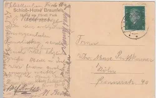 (95046) AK Braunfels, Ort mit Schloss 1929