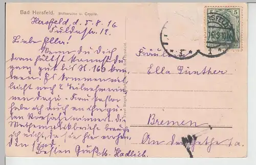 (94819) AK Bad Hersfeld, Stiftsruine und Crypta, 1916