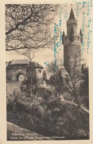 (890) Foto AK Friedberg i.H., Partie am hinteren Burgtor mit Adolfsturm 1940er