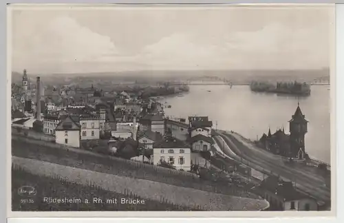 (84460) Foto AK Rüdesheim am Rhein, Panorama mit Brücke, vor 1945