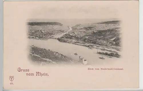 (78847) AK Gruss v. Rhein, Rüdesheim, Blick v. Niederwalddenkmal, bis 1905