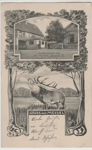 (72794) AK Gruss aus Messel, Gasthof von Joh. Heinrich Laumann II., 1929