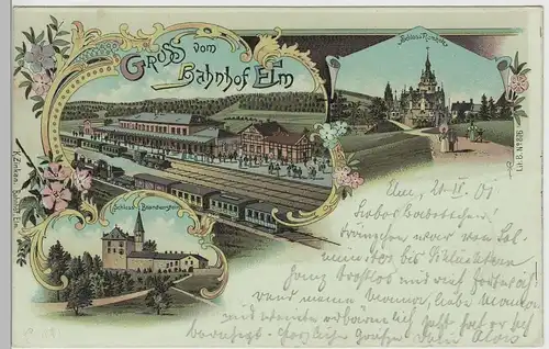 (72685) AK Gruss vom Bahnhof Elm, Litho 1901