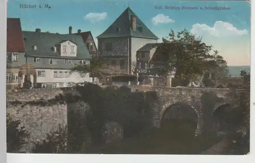 (72553) AK Höchst am Main, Zoll, Brüning-Brunnen u. Schlossgraben, 1916
