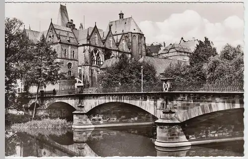 (54235) Foto AK Marburg a.d. Lahn, Lahnbrücke mit Universität, nach 1945