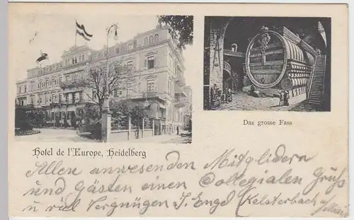 (33108) AK Heidelberg, Hotel de l'Europe, das große Fass, 1903