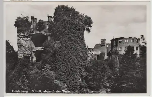 (20414) Foto AK Heidelberg, Schloss, abgestürzter Turm 1935