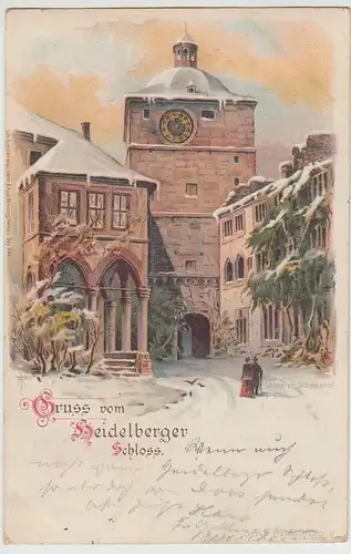 (114714) AK Gruss vom Heidelberger Schloss im Winter, Litho 1898