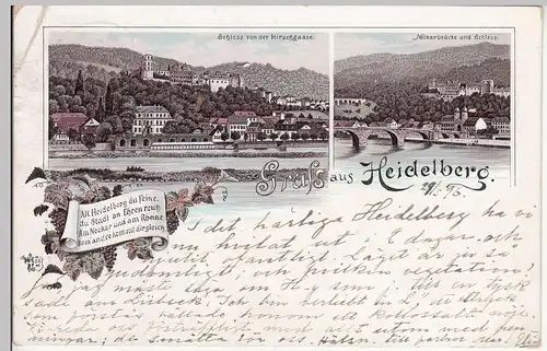 (114239) AK Gruss aus Heidelberg, Mehrbild-Litho 1896