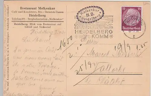 (101253) AK Restaurant Molkekur, Blick auf Schloss Heidelberg 1934