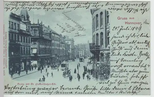 (97151) AK Gruss aus Hannover, Georgstr., Packhofstr. Mondscheinkarte 1899