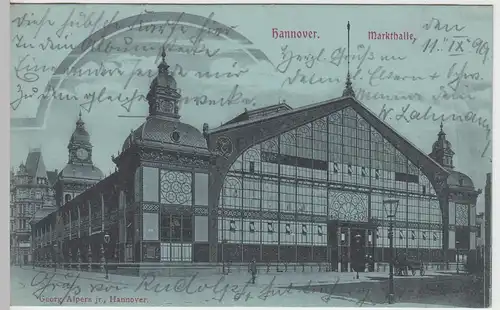 (97149) AK Hannover, Markthalle, Mondscheinkarte 1899