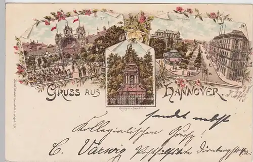(95109) AK Gruß aus Hannover, Tivoli, Kriegerdenkmal 1898