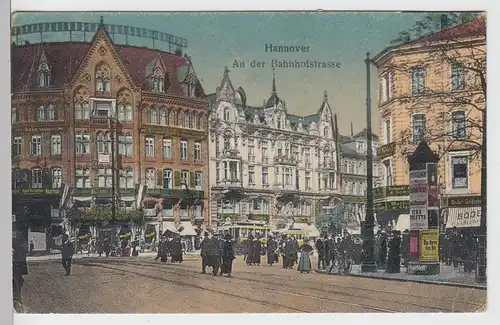 (95102) AK Hannover, Bahnhofstraße, Litfaßsäule, Feldpost 1918