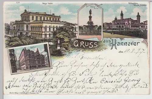 (91381) Künstler AK Gruß aus Hannover, Ebhardt Brunnen 1897