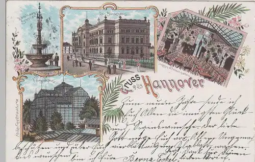(76674) AK Gruss aus Hannover, Palmengarten, Ständehaus, Litho 1898