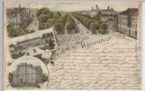 (76673) AK Gruss aus Hannover Herrenhausen, Litho 1897