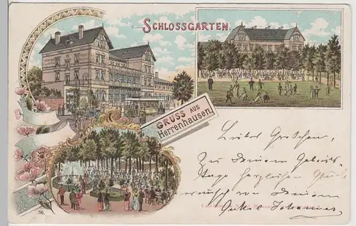 (76668) AK Gruss aus Herrenhausen, Schlossgarten, Litho um 1900